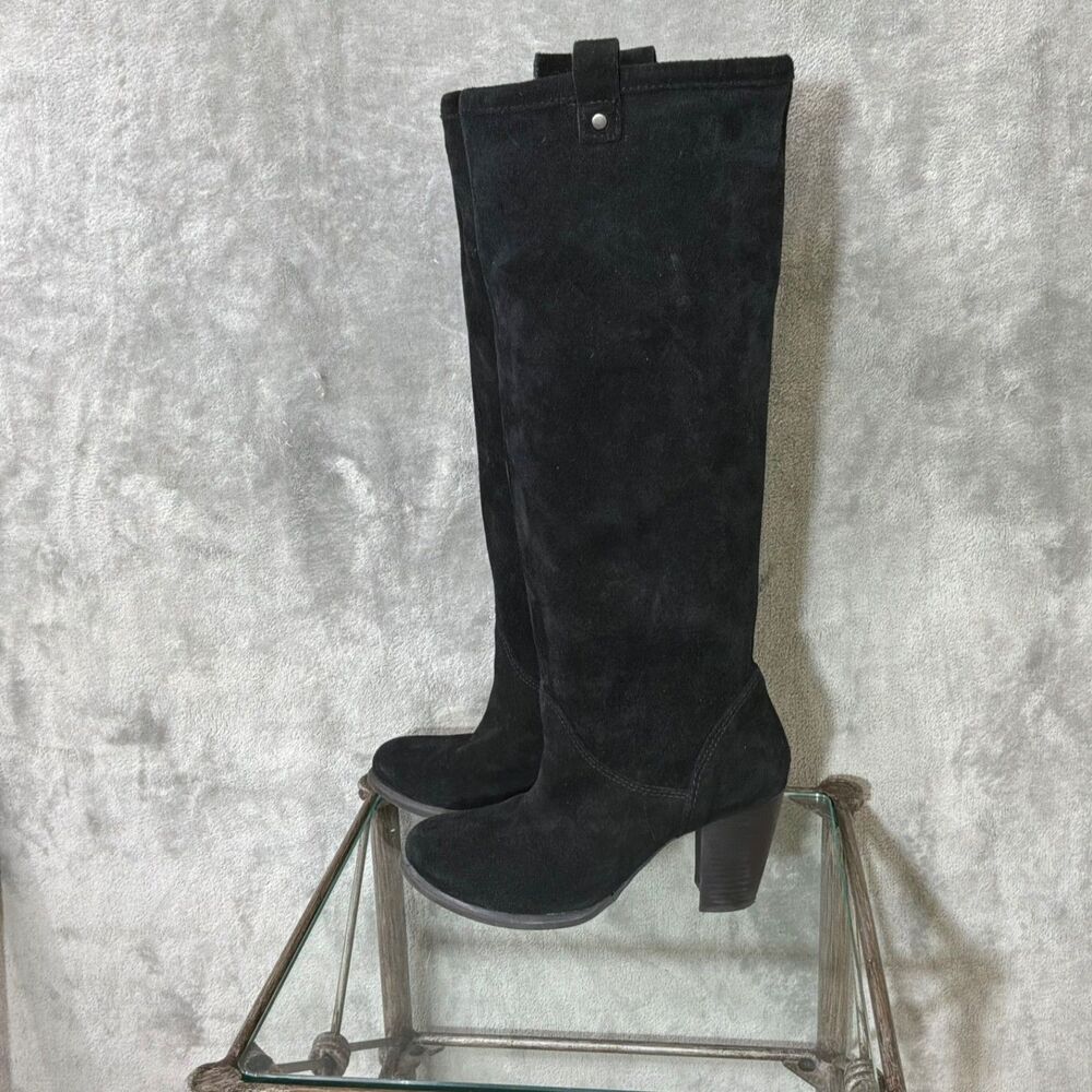 UGG Ava Black Suede Leather Knee High Heel Boots Women's Size 8.5